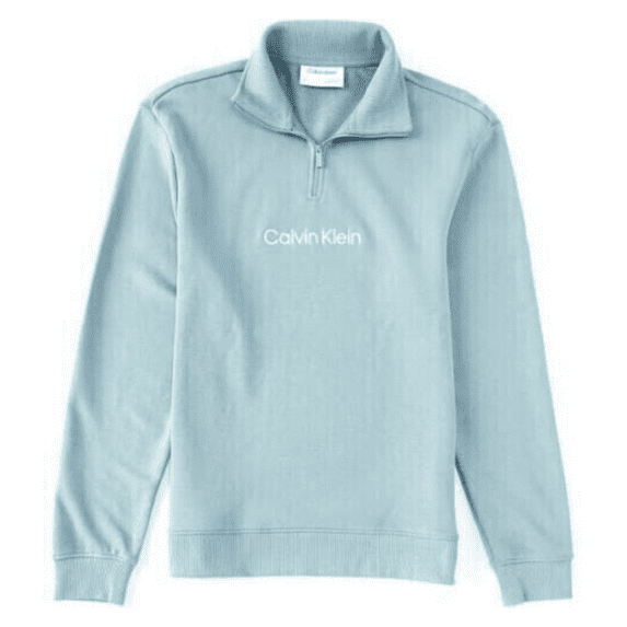 Calvin Klein Men Relaxed Fit French Terry 1/4 Zip Logo Sweatshirt Stormy Sea,XXL