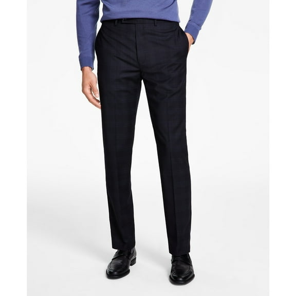 Calvin Klein Men's Slim-Fit Wool-Blend Stretch Suit Pants Black/Blue B4HP $190 (Regular,42,30 in)