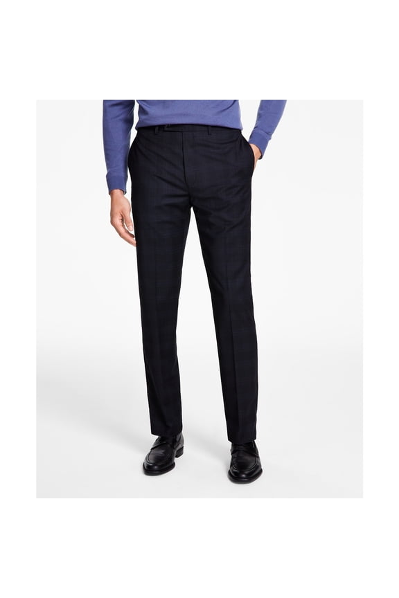 Men's Slim-Fit Wool-Blend Stretch Suit Pants Black/Blue B4HP $190 (Regular,42,30 in)