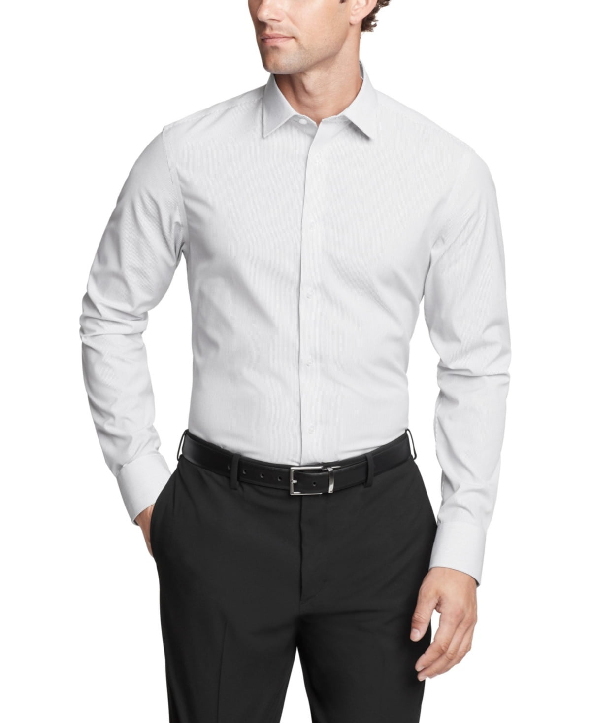 Calvin Klein Men Slim fit Dress Shirt Large 16.5 in 34-35 Grey Striped