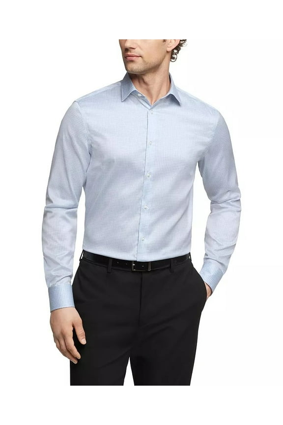 Refined Cotton Stretch Dress Shirt Men's 15 32/33 Blue Slim Fit