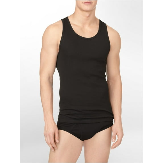 Calvin Klein Men's 3-Pack Cotton Classic Rib Tank Top, Black, Large