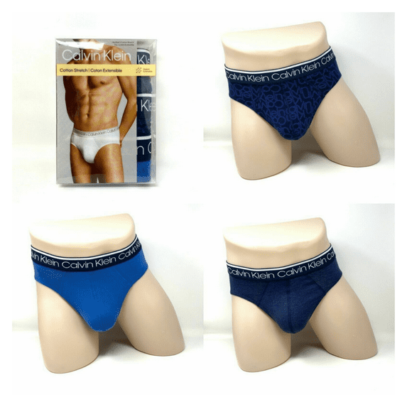 Calvin Klein Men's 3 Pack Cotton Stretch Hip Brief BlueandNavy Size L