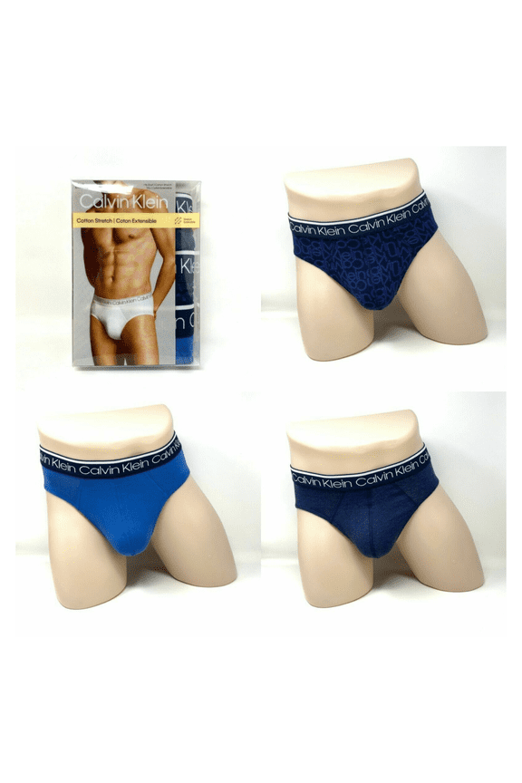 Men's 3 Pack Cotton Stretch Hip Brief BlueandNavy Size S