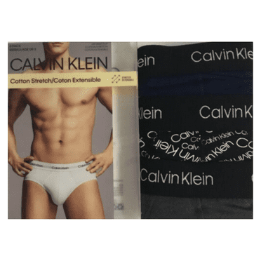 Calvin Klein Men's 3 Pack Hip Brief, Cotton Stretch, NavyandBlack andGrey, Size M