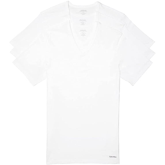 Calvin Klein Men's 3 Pack Slim Fit Cotton V Neck T-Shirt White Size X-Large