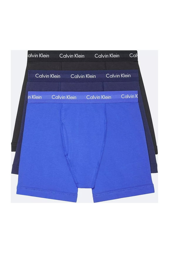 Men's 3 Pack Stretch Cotton Boxer Briefs Blue Size Medium