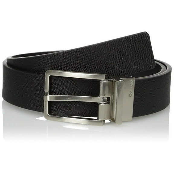 Calvin Klein Men's 7539096 Genuine Leather Textured Twist Reversible Belt Black 36