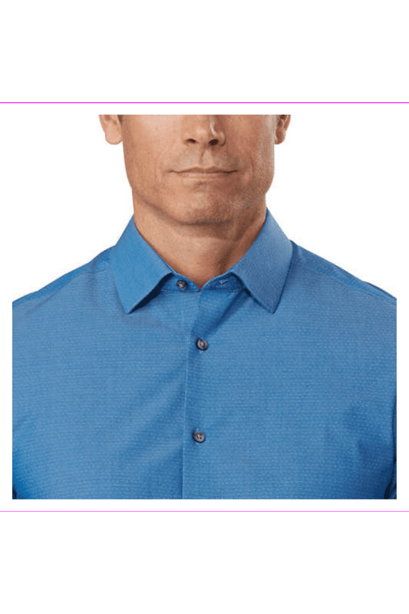 Men's Adjustable Button Cuffs Full Button Placket 4 Way Shirt  16-16.5 x 34/35/Blue