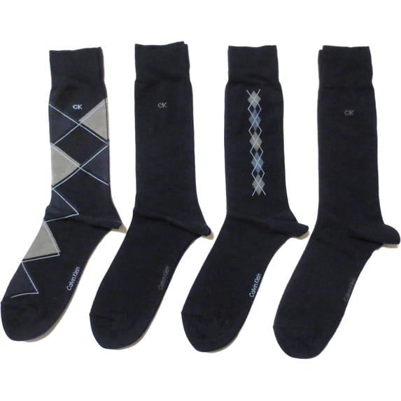 Calvin Klein Men's Argyle Crew Socks- 4 Pack (Shoe: 7-12, Navy)