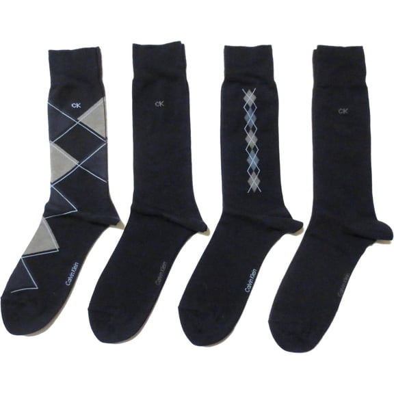 Calvin Klein Men's Argyle Crew Socks- 4 Pack (Shoe: 7-12, Navy)
