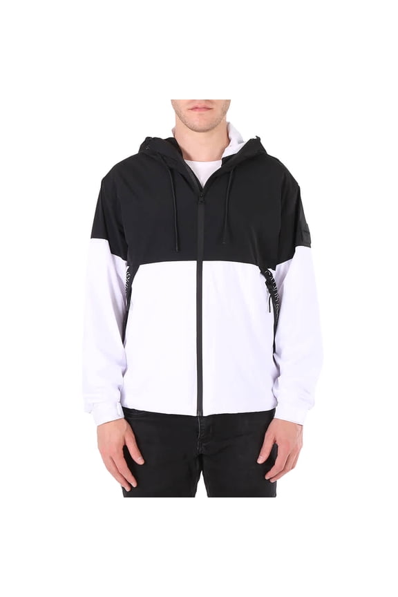 Men's Black Color Block Windbreaker With Shadow Logo, Size Small