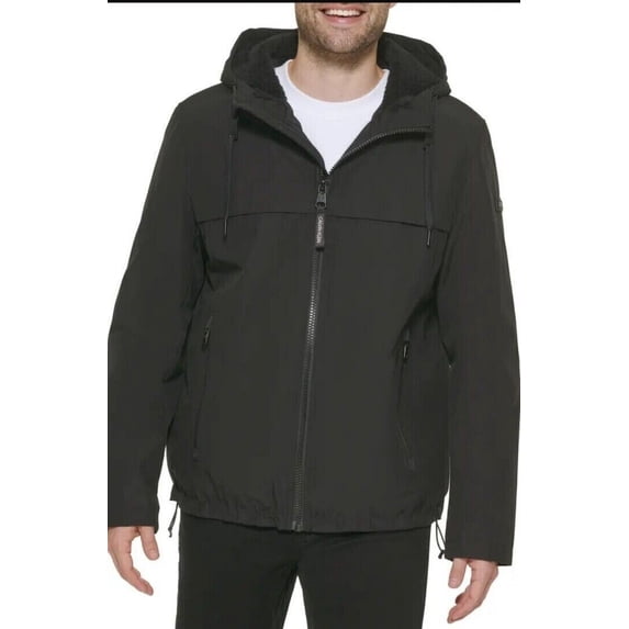Calvin Klein Men's Black Sherpa Lined Hooded Soft Shell Jacket Large B4HP