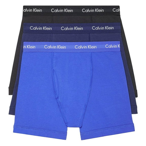 Calvin Klein Men's Boxers 3 Pack Cotton Tagless Stretch Boxer Brief NB2616, Blue Black, L