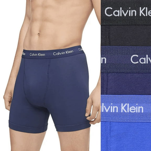 Calvin Klein Men's Boxers 3 Pack Cotton Tagless Stretch Boxer Brief NB2616, Blue Black, XL