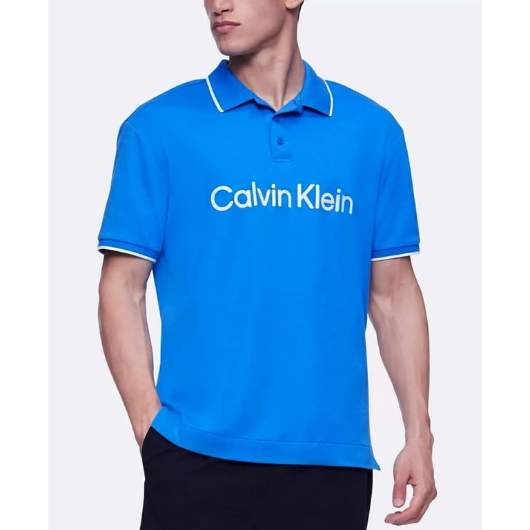 Calvin Klein Men s Boxy Fit CK Logo Polo Shirt Strong Blue Size XL