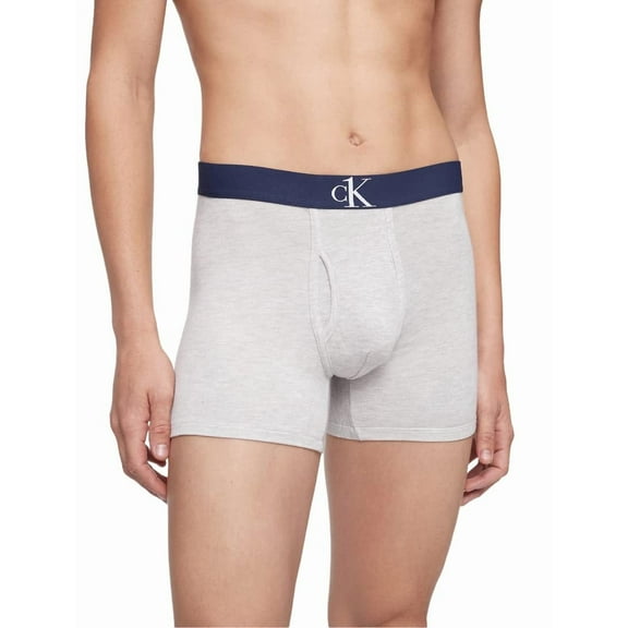 Calvin Klein Men's CK ONE Microfiber Boxer Brief Gray with navy band, S