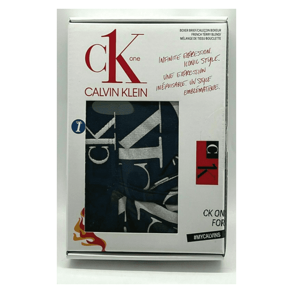 Calvin Klein Men's CK ONE Microfiber Boxer Brief Navy with white logos, S