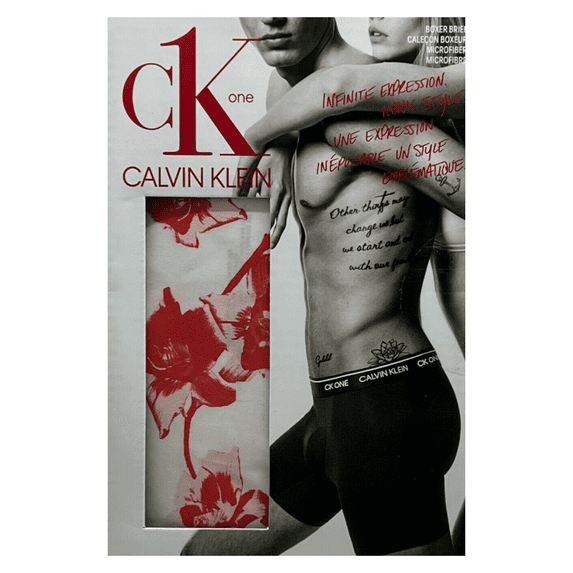 Calvin Klein Men's CK ONE Microfiber Boxer Brief White with Red flowers Size M