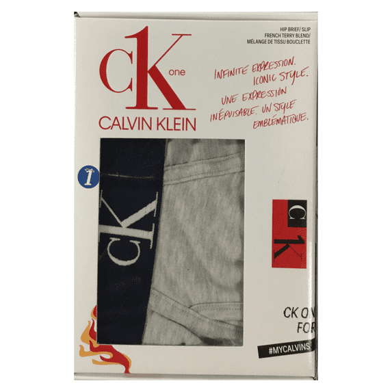 Calvin Klein Men's CK ONE Microfiber Hip Brief Grey with Navy waistband, M