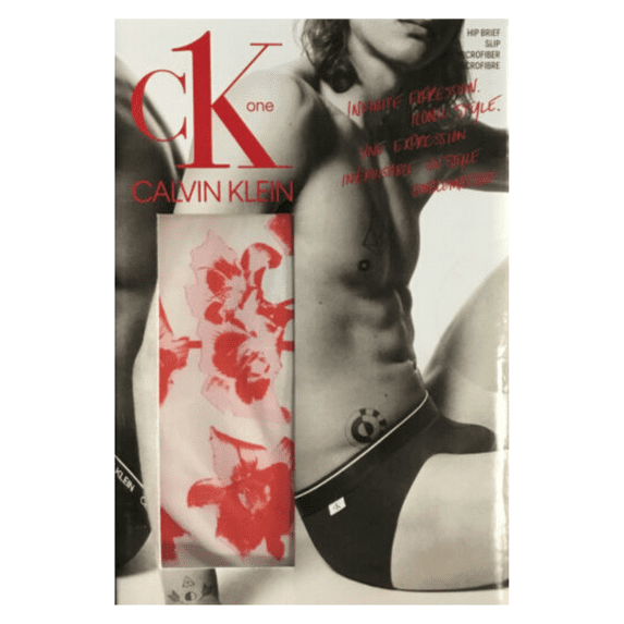 Calvin Klein Men's CK ONE Microfiber Hip Brief White with Red flowers Size XL