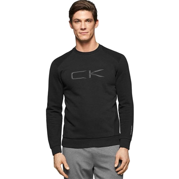 Calvin Klein Men's Classic Fit Logo Crewneck Fleece, Black,XXL - US