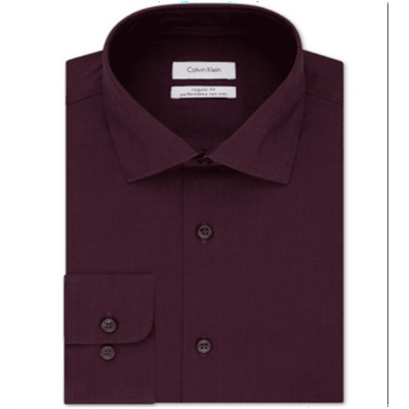 Calvin Klein Men's Classic Fit Non Iron Performance Herringbone Spread Collar Dress Shirt Red Size 34-35