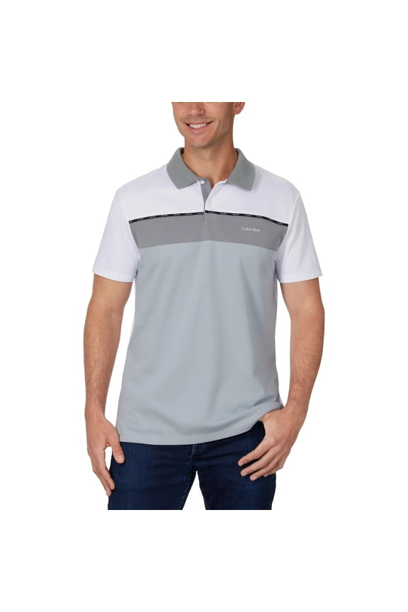 Men’s Classic Fit Polo 2-Button Placket (Gray, Large)