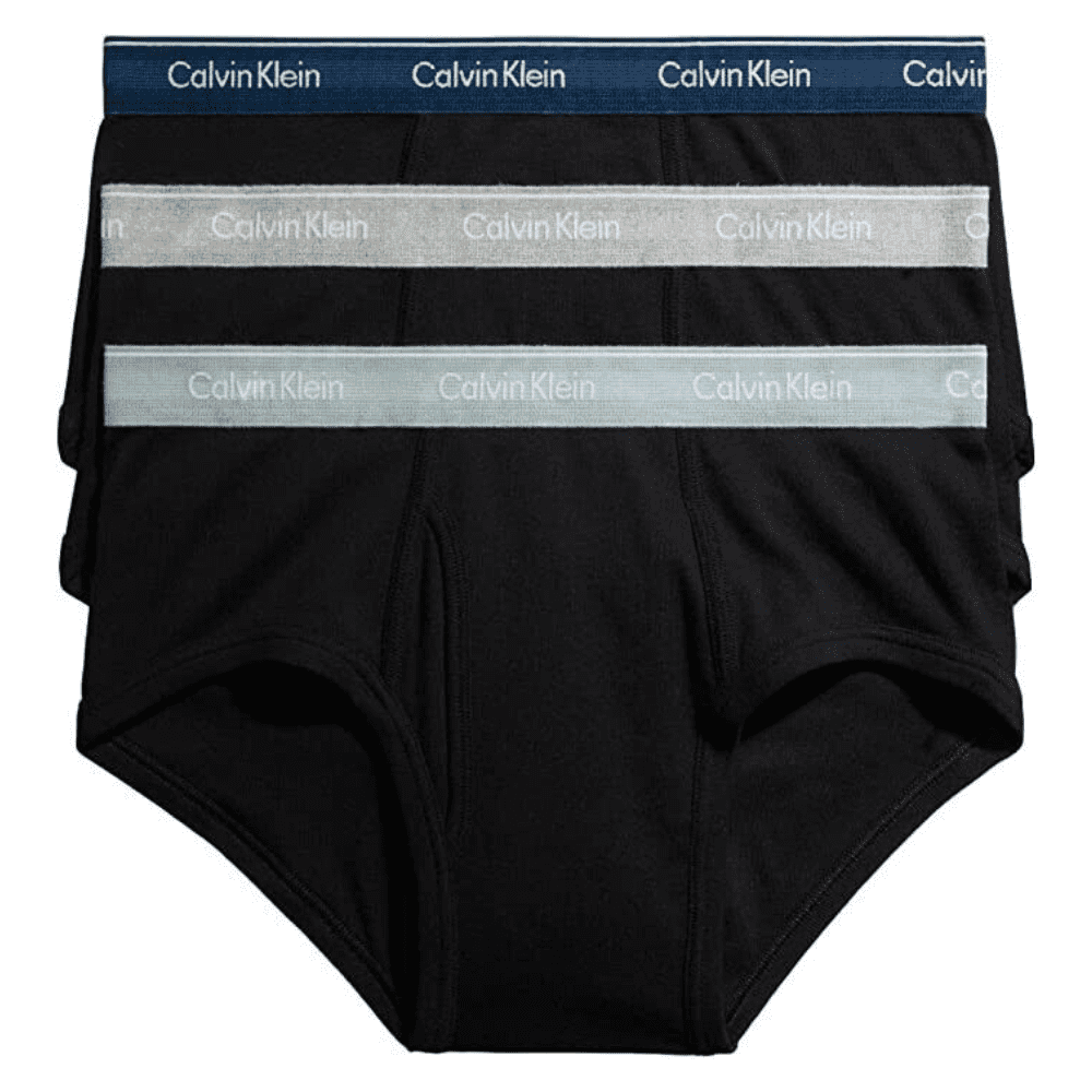 Calvin Klein Men's Cotton 3- Pack Brief, Black With Multi Logo Waistbands, Small