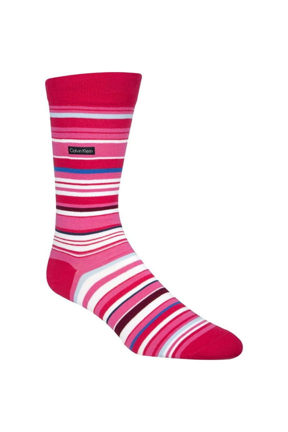 Men's Striped Casual Crew Socks Pink Size 7-12