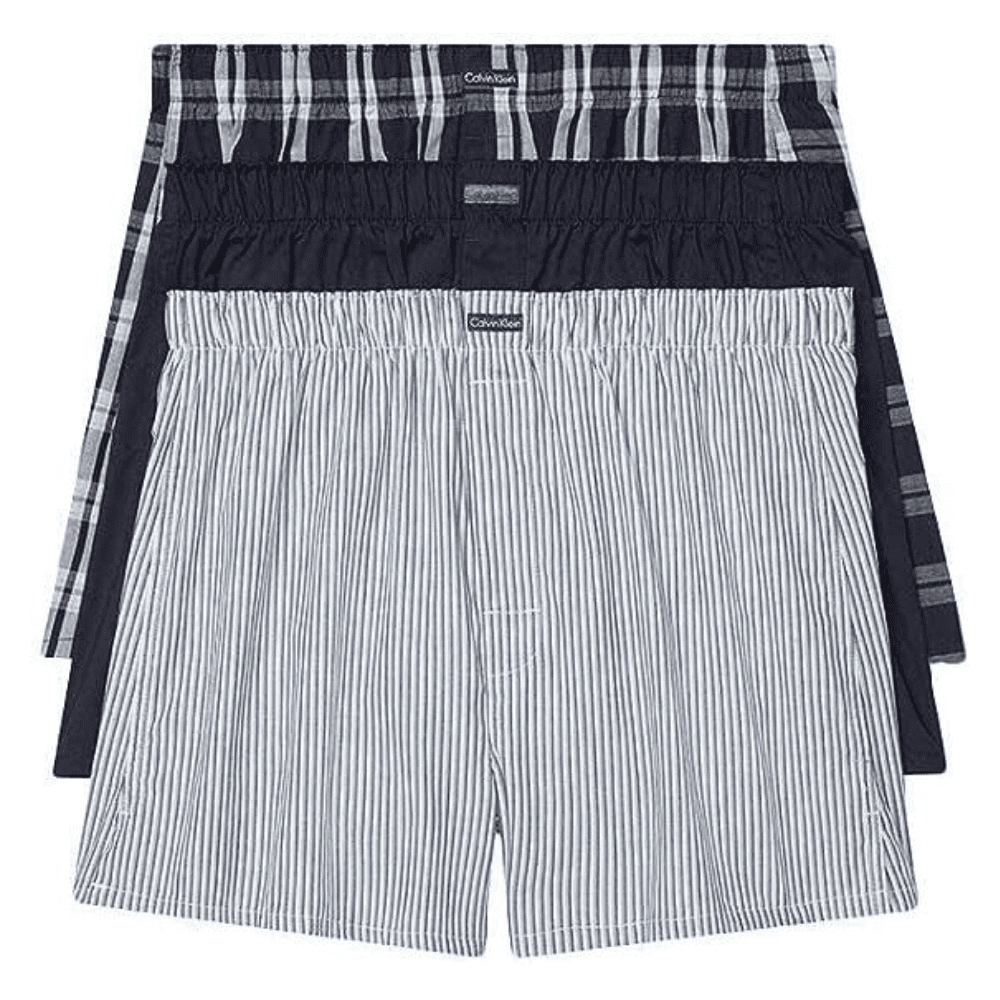 Calvin Klein Men's Cotton Classics 3-Pack Woven Boxer, Grey/Black, 2XL