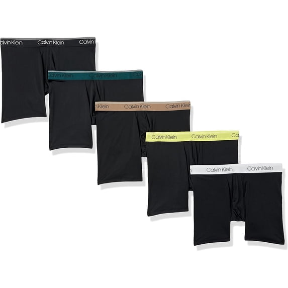 Calvin Klein Men's Cotton Classics 5-Pack Boxer Brief, Black Bodies W/Ponderosa Pine, Galaxy Grey, Black, KEWL Lime, Natural Grey, Large