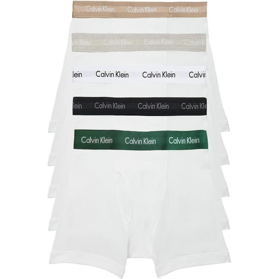 Calvin Klein Men's Cotton Classics 5-Pack Boxer Brief, White W/Natural Gray, Grey Heather, White, Night Sky, Ponderosa Pine, X-Large
