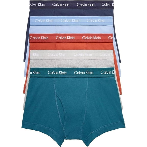Calvin Klein Men's Cotton Classics 5-Pack Trunk Atlantic Deep/Cinnabar/Grey Heather/Bel Air Blue/Blueberry, Large
