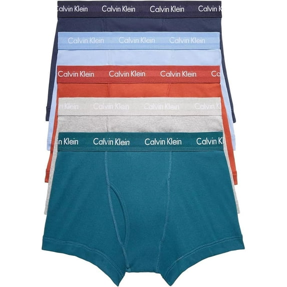 Calvin Klein Men's Cotton Classics 5-Pack Trunk Atlantic Deep/Cinnabar/Grey Heather/Bel Air Blue/Blueberry, Large