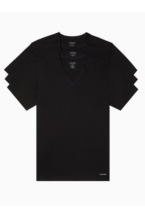 Men's Cotton Classics Fit V-Neck T-Shirt -3 Pack, Black, Large