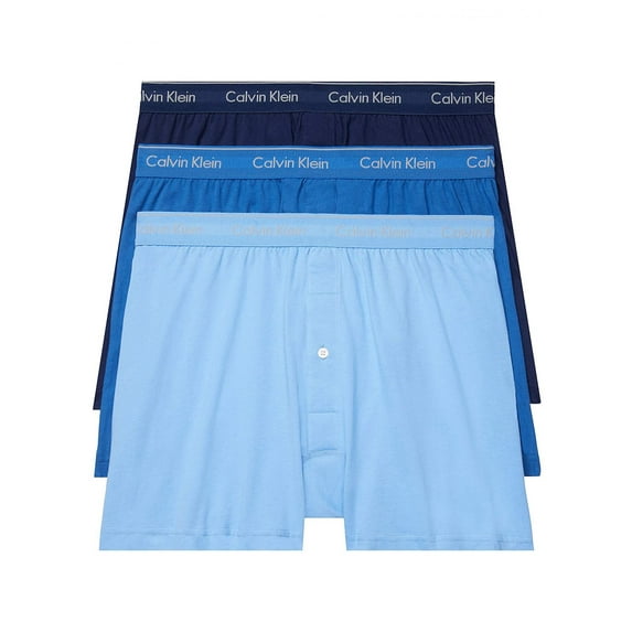 Calvin Klein Men's Cotton Classics Knit Boxer -3 Pack, Blue Assorted, Small