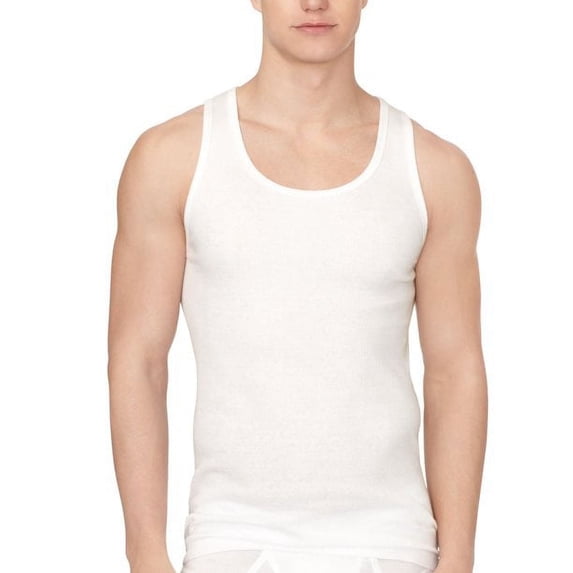 Calvin Klein Men's Cotton Classics Rib Tanks Top -3 Pack, White, Mediun
