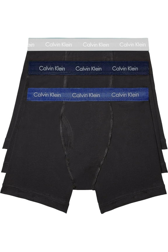 Men's Cotton Stretch 3-Pack Boxer Brief, Black W/Phantom/Spectrum Blue/Vaporour Gray WBS, Large