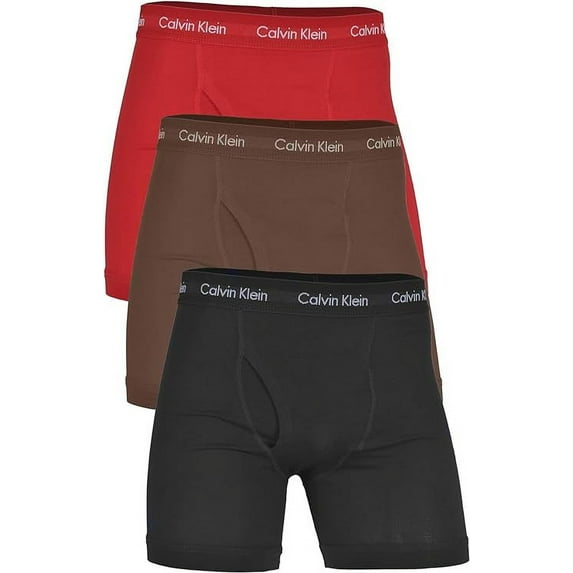 Calvin Klein Men's Cotton Stretch 3-Pack Boxer Brief; Color: Red, Black, Brown; Size: Medium