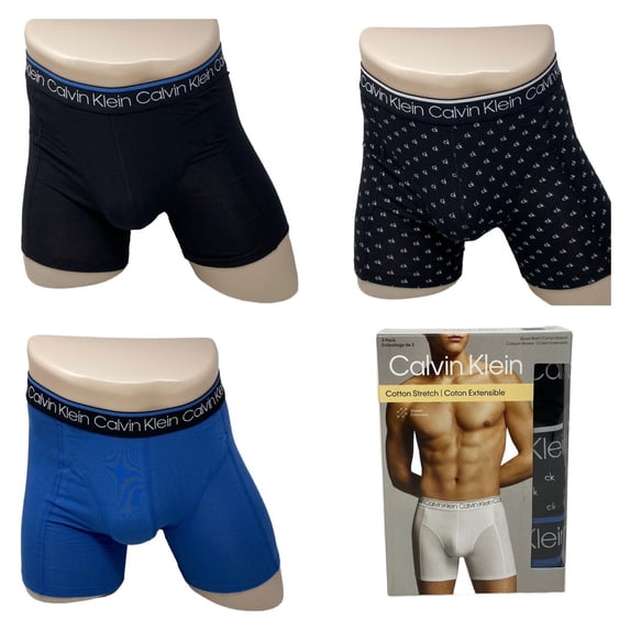 Calvin Klein Men's Cotton Stretch 3 Pack Boxer Brief, Multicolor, XL