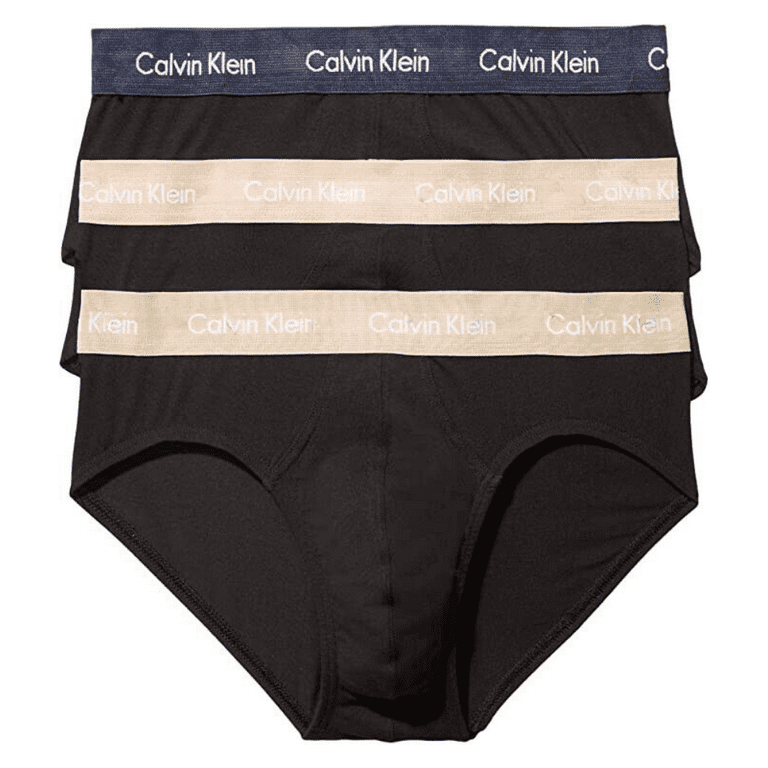Calvin Klein Men s Cotton Stretch 3 Pack Hip Brief Black w Multi Waistband Lg