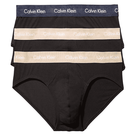 Calvin Klein Men's Cotton Stretch 3-Pack Hip Brief, Black w Multi Waistband, XL