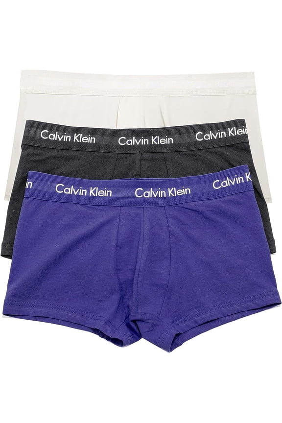 Men's Cotton Stretch 3-Pack Low Rise Trunk, BLACK W PHANTOM/SPECTRUM BLUE/VAPOROUS GRAY WBS, l