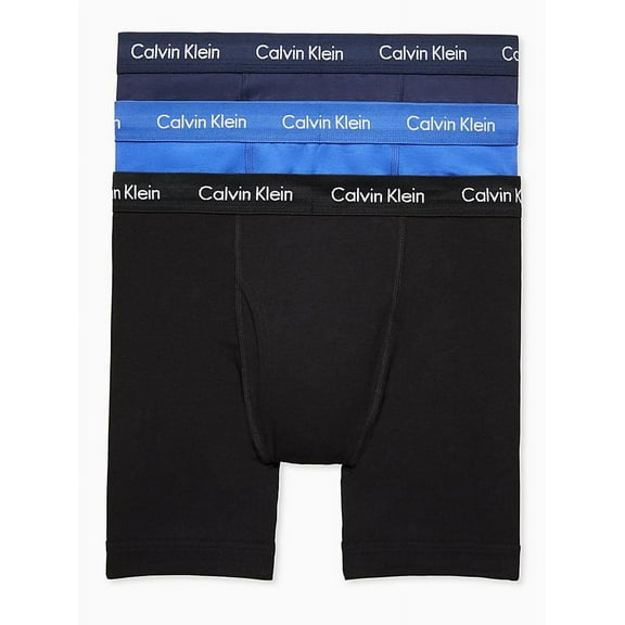 Calvin Klein Men's Cotton Stretch Boxer Briefs - 3 Pack, Black/Blue Shadow/Cobalt, Small