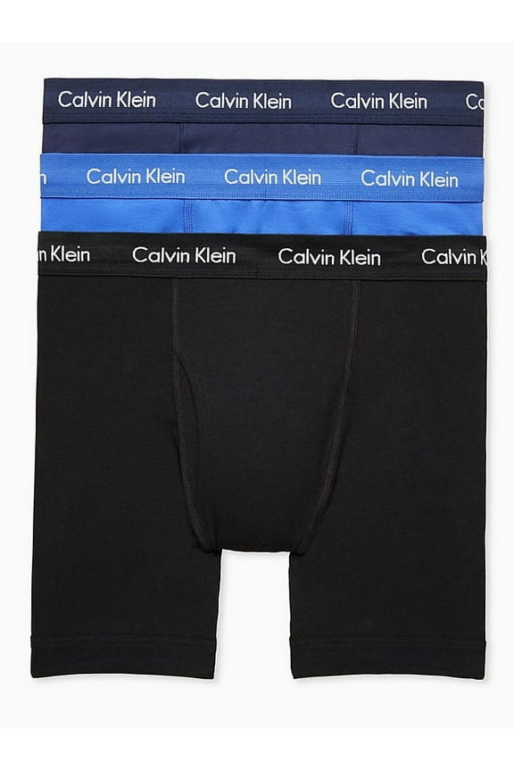 Men's Cotton Stretch Boxer Briefs - 3 Pack, Black/Blue Shadow/Cobalt, Small