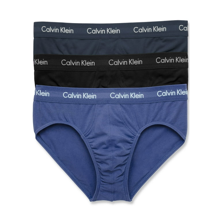 Calvin Klein Men's Cotton Stretch Hip Brief - 3 Pack, Black/Blue  Shadow/Cobalt, Small