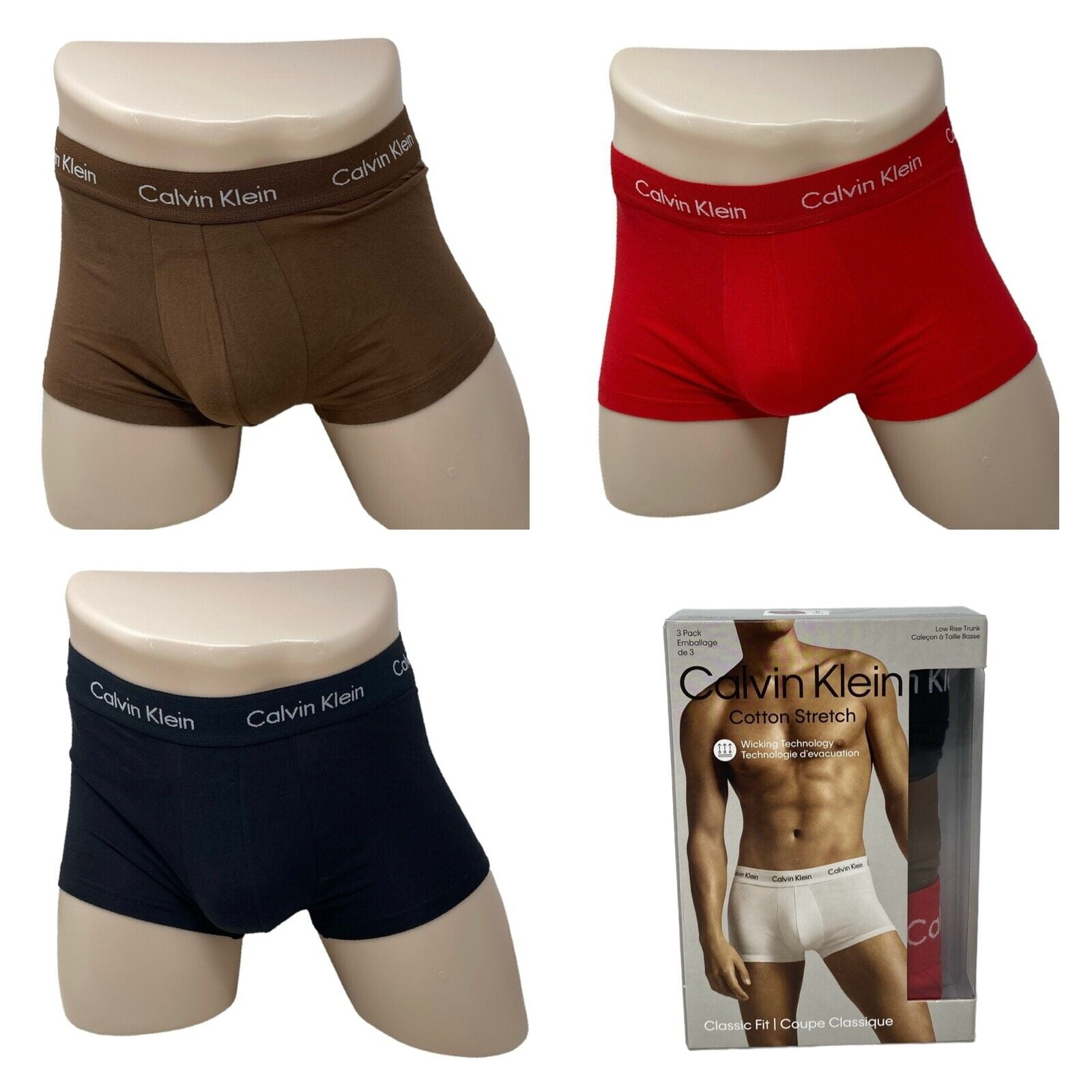 Calvin Klein 3 Pack Men's Size Cotton Stretch Low Rise Trunk