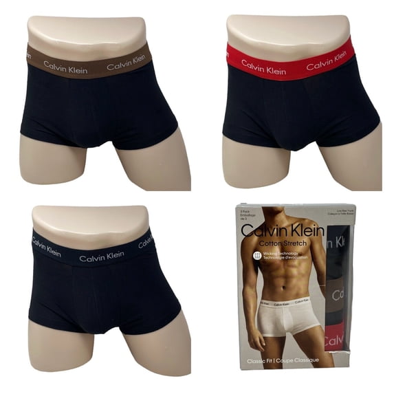Calvin Klein Men's Cotton Stretch Low-Rise Trunks Multipack (Small, Black Body)