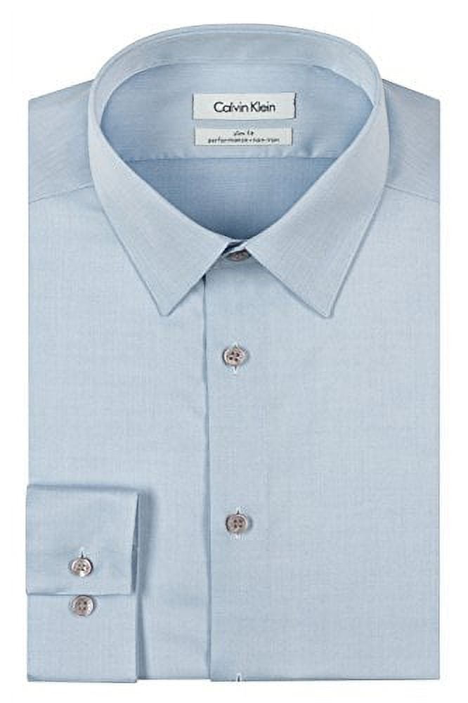 Calvin Klein Men s Dress Shirt Slim Fit Non Iron Herringbone Blue 17 Neck 32 33 Sleeve X Large